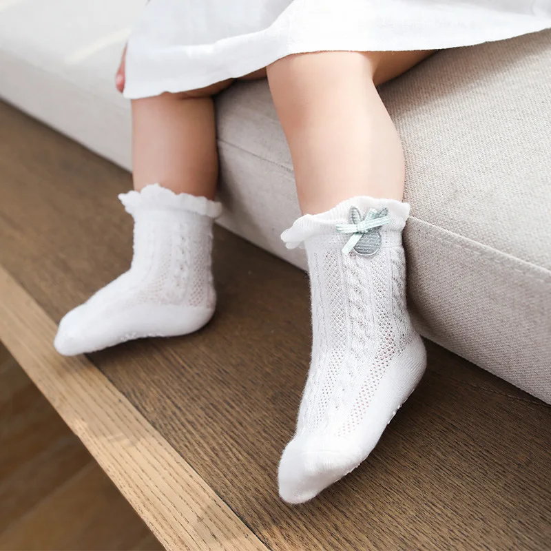 

Cute Rabbit / Bear 3 Pairs Baby Socks Decoration Mesh Thin Cotton Baby Socks Children Cartoon Non-slip Glue Baby Toddler 0-1-3Y