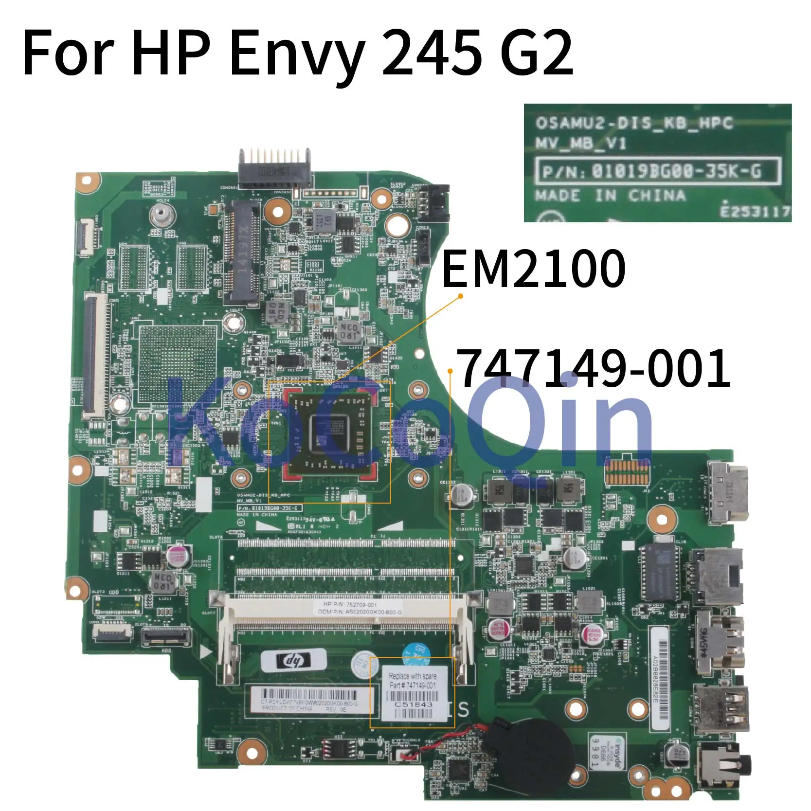 Материнская плата KoCoQin для ноутбука HP Envy 255 G2 15 D EM2100 материнская 747149 001 501 01019BG00 35K
