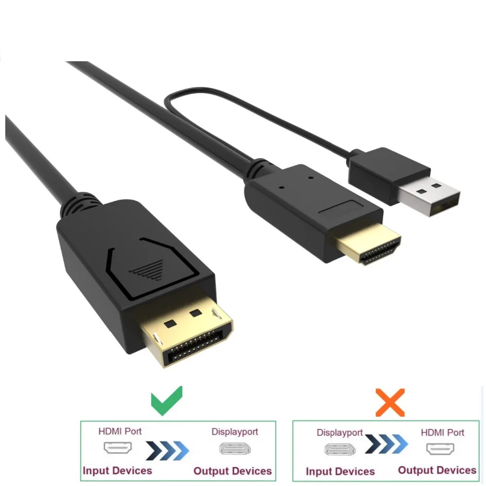 Hdmi к displayport кабель с usb питания hdmi К dp мужчин и женщин конвертер адаптер 2 м для macbook dell монитор hdtv ПК