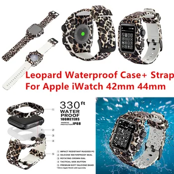 

New 2PC Leopard Waterproof Sports Silicone Case+Smart Replacement Strap For Apple iWatch 42mm 44mm iWatch Band Watch Accessories