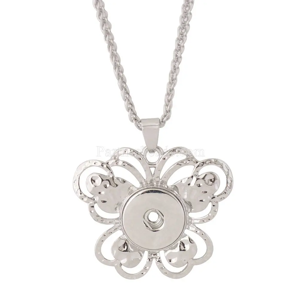 

NEW 2016 Fashion Hollow Butterfly Metal Snap Necklace 50CM Beauty fit DIY 18MM snap buttons jewlery wholesale women KC0338