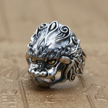 

925 sterling silver personality lucky money open ring Thai silver retro men's ring