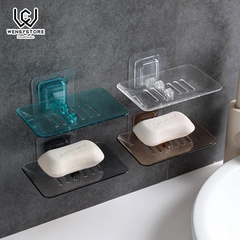 

New Trendy Hot Selling Bathroom Single Layers Strong Sucker Soapbox Soap Draining Holder Soap Dish Accessories Organizer XFx40
