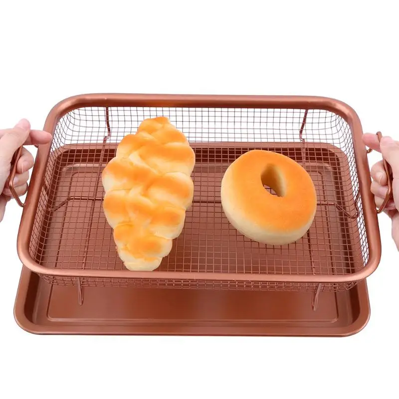 13 inch Copper Air Fryer Copper Crisper Tray Oil Frying Basket Non