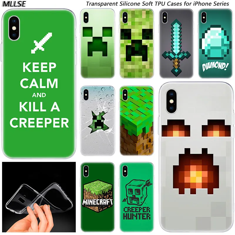 

Hot Minecraft Fashion Silicone Case Cover for Apple iPhones 7 8 Plus 6 6s Plus 5 5s SE X XR XS MAX TPU Soft Phone Cases