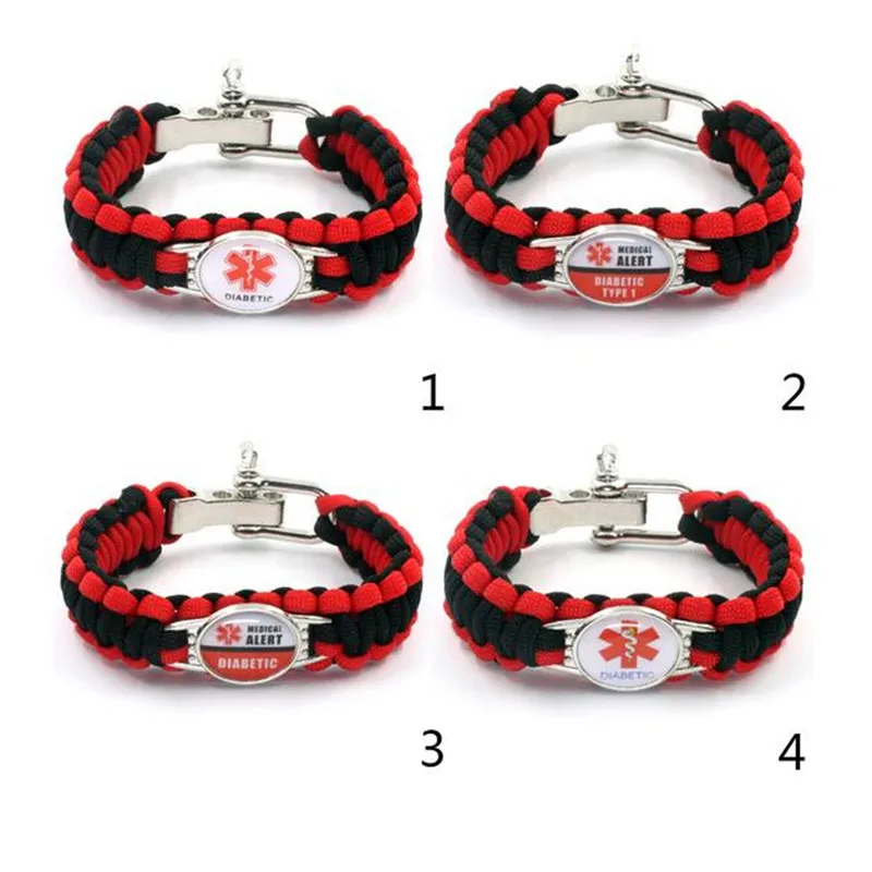 

Diabetic Bracelets Outdoor Camping Rescue Braided Paracord Survival Bracelet Awareness Medical Alert Bracelet For Men Women