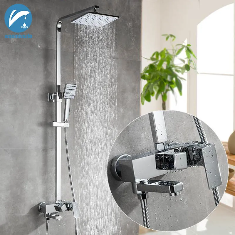 

Chrome Shower Faucets System 8'' rainfall shower set mixer tap Wall Torneira Tap Shower Head Bathroom Mixer Shower Bathtub Taps