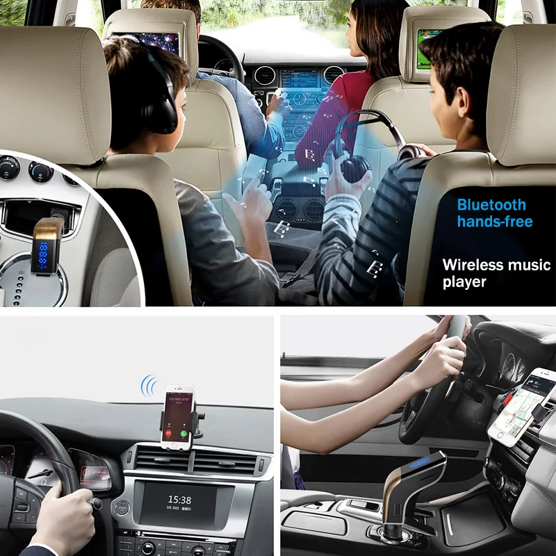 YASOKRO Bluetooth автомобильный набор, Handsfree, FM передатчик, Беспроводной музыка MP3 плеер Поддержка TF-карты/U диск HD обнаружения напряжения дисплей