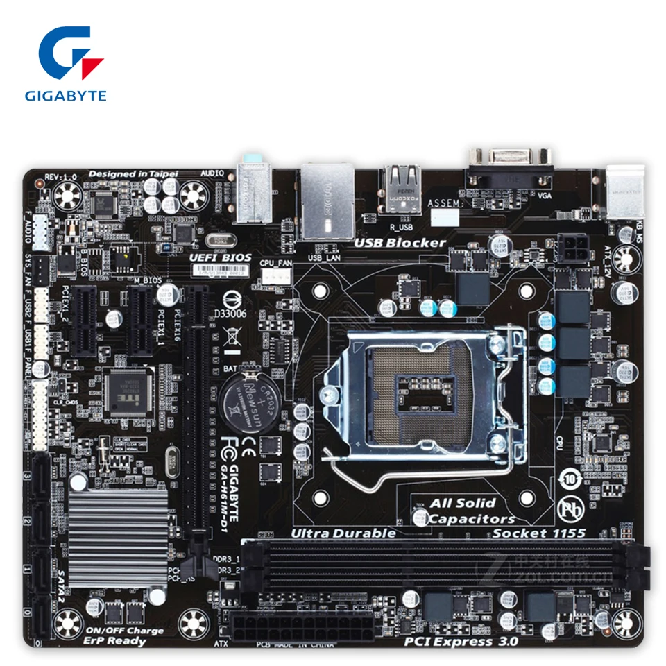 Original Gigabyte GA-H61M-D1 Desktop Motherboard H61M-D1 H61 LGA 1155 i3 i5 i7 DDR3 16G USB2.0 Micro-ATX 100% Fully Test gigabyte ga h61m s1 micro atx lga 1155 ddr3 motherboard blue silver