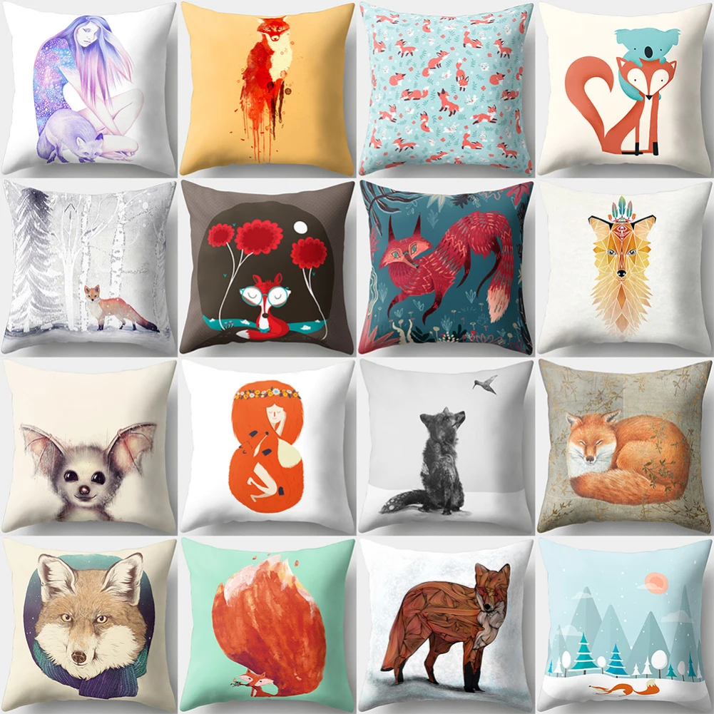 

Cute Fox Print Throw Pillow Cover Cushion Case Pillowcase Home