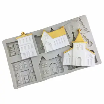 

New 3D Castle Shape House Roof Fondant Chocolate Mold Liquid Silicone Mold DIY Cake Decoration Baking Tools