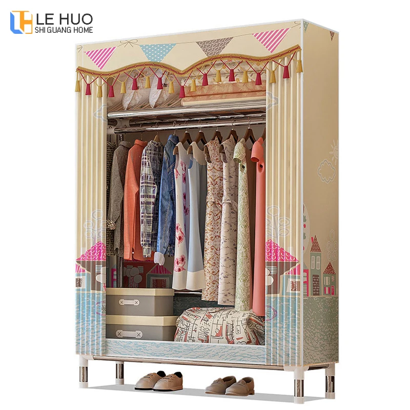 

25mm Steel Pipe dormitory Wardrobe reinforcement Standing Organizer Storage Detachable Clothes Hanger rack bedroom Furniture