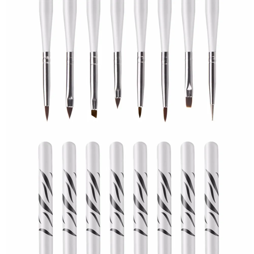 

8 Pcs UV Gel Brushes Set Flat Brush Dotting Drawing Pen Wooden Handle Multifunctional Professional Manicure Tips Nail Art Tool