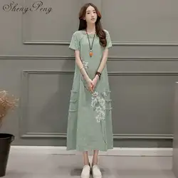 2018 Новый льняное платье аозай старинные этнические aodai полный рукав qipao женские длинные cheongsams платье для вечерние 2128 платья v005