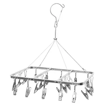 

1 Pcs Aluminium Alloy Clothes Hangers Wind-proof Clothes Drying Double Lines Square Laundry Hanger with 26 clips for Pants Socks
