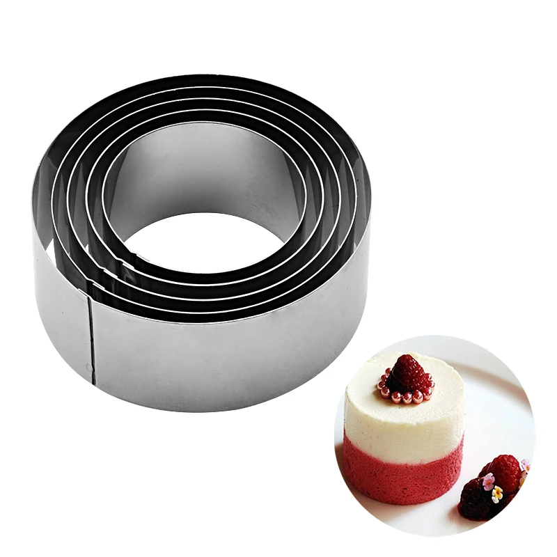 5Pcs/Set Stainless Steel Circular Mousse Ring Adjustable Small Cake
