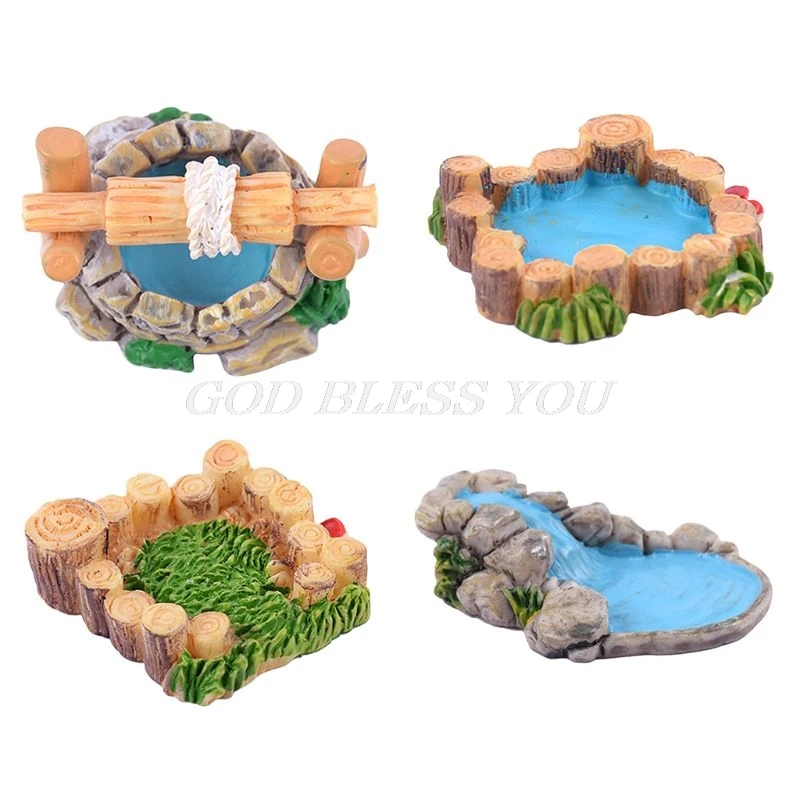 

3D Creative Natural Microlandschaft Ornament Wood Pile Lawn Mountain Water Pool Well Fairy Garden Plant House Home Decoration