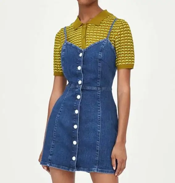 Toppies Women 2019 Summer Blue Denim Dress V-neck Slim Jeans Dress with Buttons Female Mini Dress