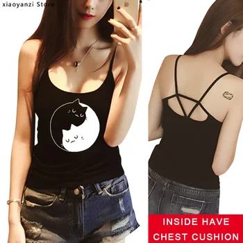 

2019 Yin and Yang Cat Women Shirt Tank Top Short Sleeve Fashion Summer Tanks Tops Camis Women's Camisoles EUU8523