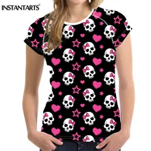 INSTANTARTS Летняя женская футболка для бега с принтом черепов быстросохнущая Спортивная футболка для девочек дышащая футболка для занятий йогой и фитнесом