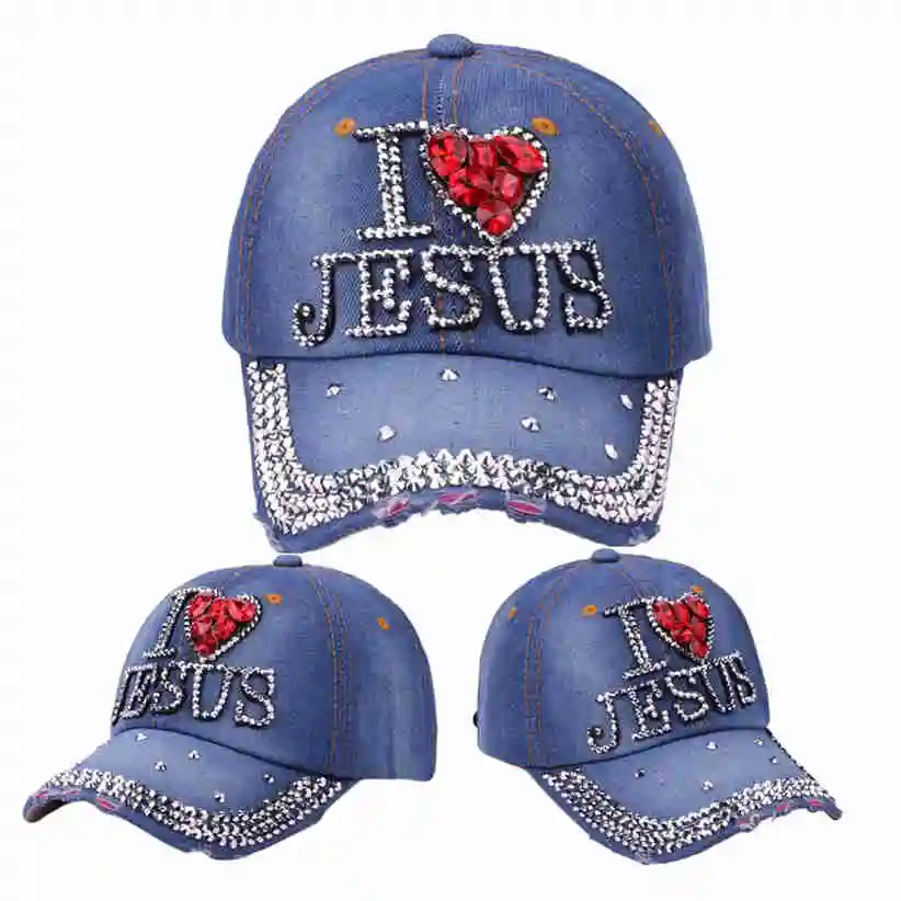 Snapback I LOVE JESUS Стразы с заклепками джинсовые бейсболки для женщин и мужчин хип-хоп шляпа 80503 Прямая поставка