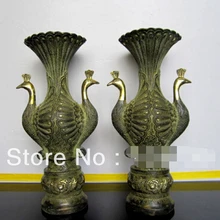 Пара Китай антикварные Бронзовые статуи Павлин Вазы