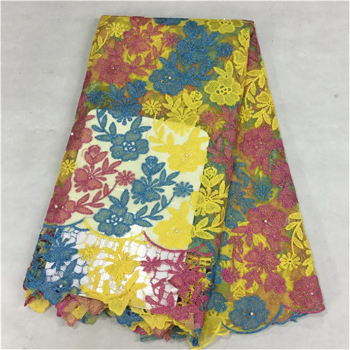 

Charming three color flower design african lace fabric with beads french net lace cloth for party dress BN16-6,5yards/pc
