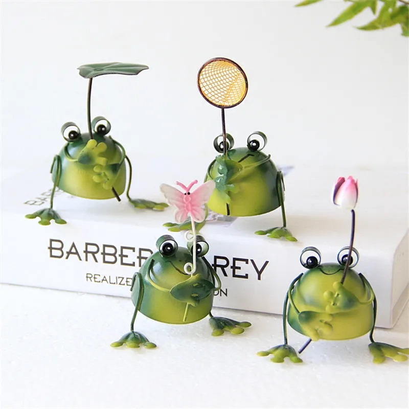 

4pcs/set Cute Iron Art Frog Figurines Ornaments for Home Garden Decoration Table Bonsai Decorative Artificial Animal Crafts