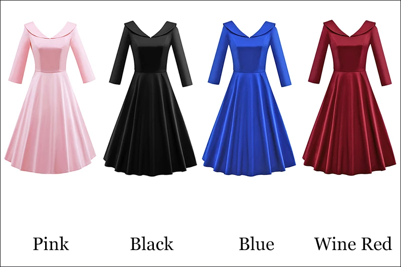 Kostlish 2017 Retro Hepburn 50s Women Dress 34 Sleeve A-Line Vintage Dress Elegant Big Swing Rockabilly Party Dresses Plus Size (18)