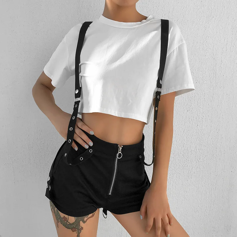 

YYXZ Summer Fashion Slim SML Solid Color High Waist Zipper Black Two Wear Way Woman Casual Mini Shorts Lady Hot Overalls Shorts