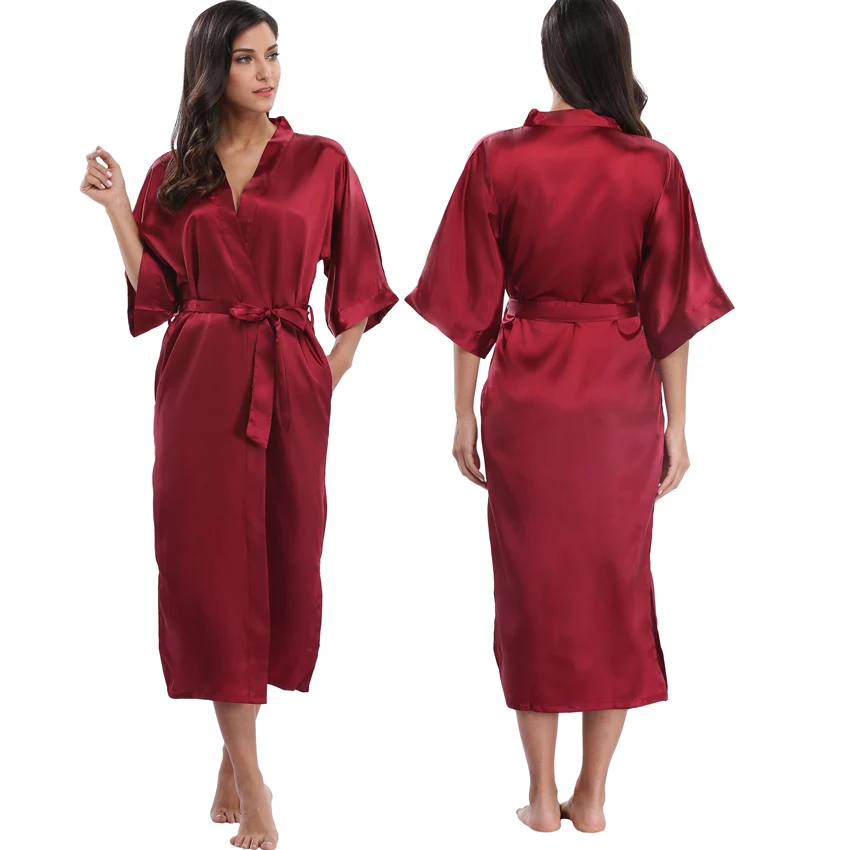 Женское атласное длинное кимоно халат сексуальный халат для невесты банный халат женские элегантные вечерние Свадебная пижама халаты