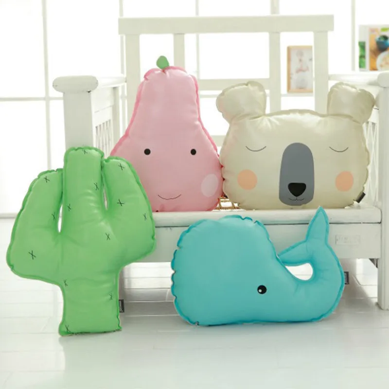 

Creative PP Cotton Stuffed PU Throw Pillow Bear Whale Cactus Pear Sofa Cushion Home Decoration Toy For ChildrenGift Kids Toys