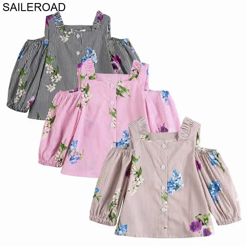 

SAILEROAD 3pcs/Lots Flower Bohemian Blouses Shirts for Girls Floral Children's Off Shoulder Shirts 2019 Kids Long Sleeve Blouse