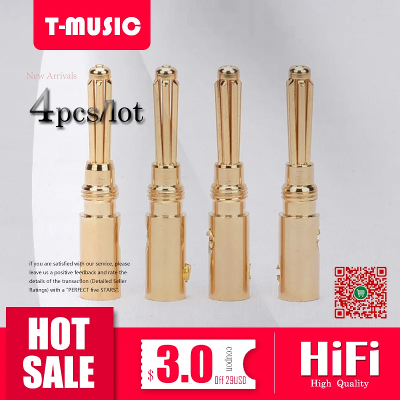 

4pcs/lot Pure Copper Banana Plug Audio Connectors Amplifier Speaker
