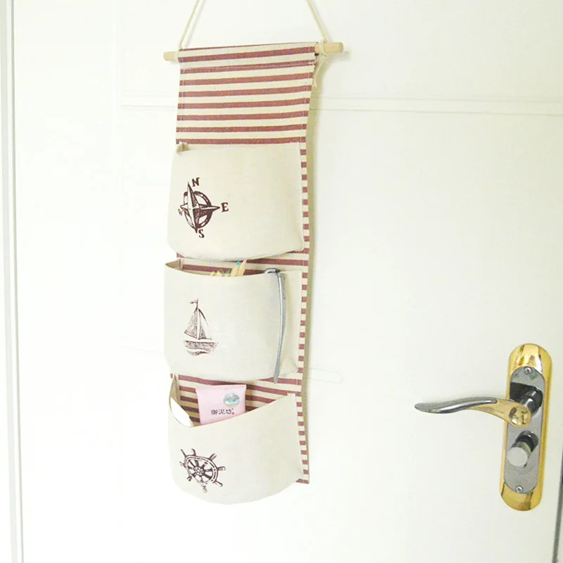 Wall Hanging Storage Sea Navy Cotton Linen Bag