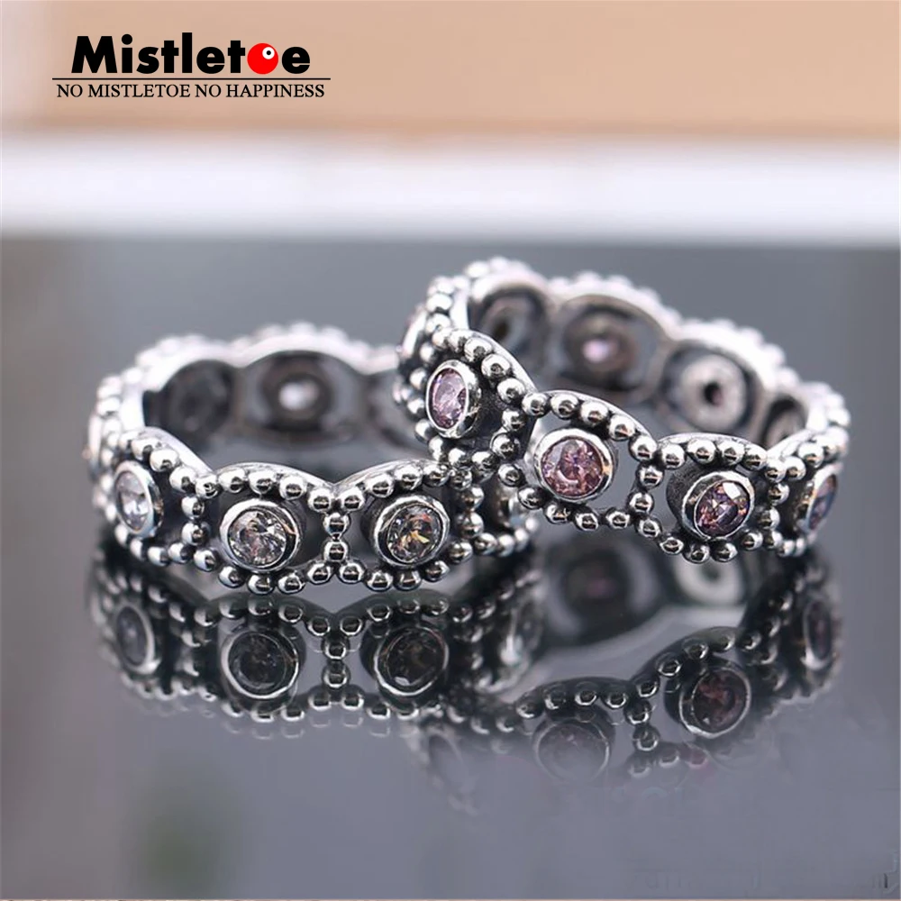 

100% 925 sterling Silver Her Majesty, Clear & Pink CZ Ring Compatible with European Jewelry