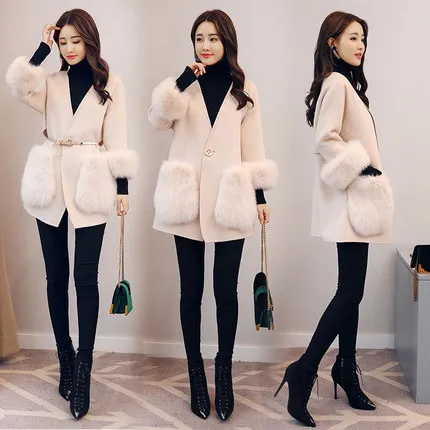 Beige Section Femmes D'hiver Jq194 Type De face Et Nouveau Cachemire Laine Double Longue Manteau Modèles Automne Awn8SZ