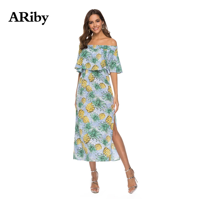 Women Dress Summer Long Dress 2019 New Lady Bohemian Chiffon Floral Printed Empire Slash Neck Strapless Split Beach A-Line Dress Women Dress Summer Long Dress 2019 New Lady Bohemian Chiffon Floral Printed Empire Slash Neck Strapless Split Beach A-Line Dress