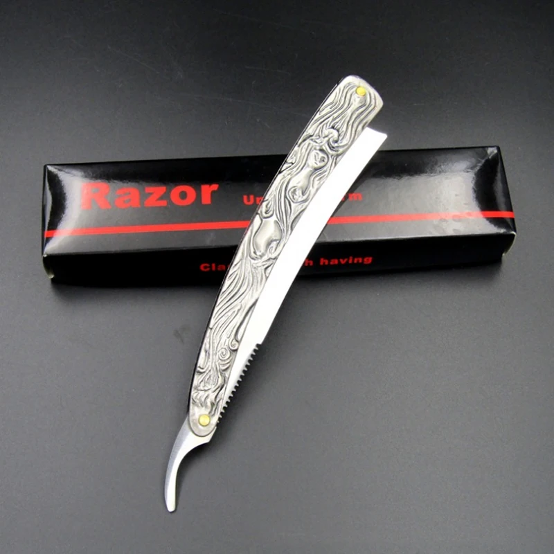 Винтажный формирователь волос из нержавеющей стали с прямым краем, Парикмахерская бритва, складной нож для бритья