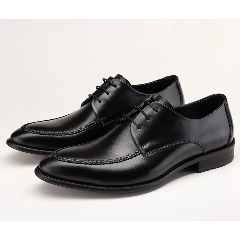 Designer black derby shoes mens business shoes genuine leather dress shoes mens fashion formal wedding shoes