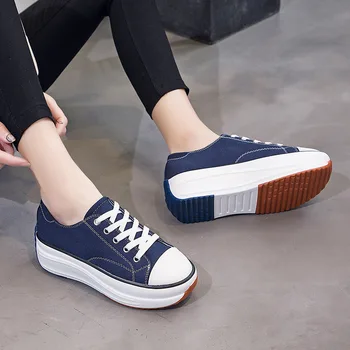 

Women Sneakers Thick Bottom Denim Wedge Female Canvas Shoes Woman Sneaker Flat Platform Beatherable Female Casual Shoes White
