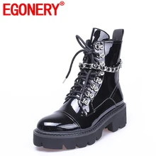 EGONERY/Женская обувь в стиле панк-рок женские ботильоны для вечеринки в стиле ретро из лакированной кожи на среднем каблуке 5 см, с перекрестной шнуровкой, на молнии