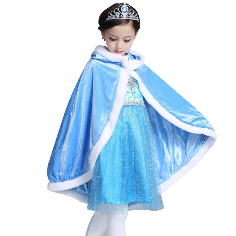

Winter 2017 Girls Elsa Cloak Girls Plus Velvet Cloak Cape Girl Princess Blue Clothes Kids Children Cartoon Hooded Shawl Clothing