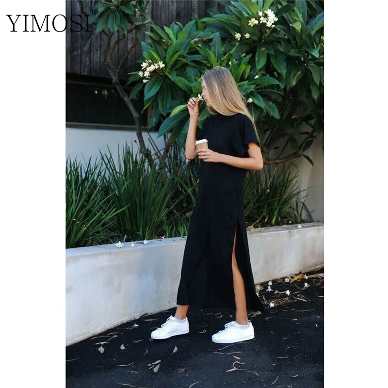 

Boho T Shirt Summer Dress Casual Short Sleeve Long Maxi Dresses 2019 Vintage Black Slit Beach Dress Elegant Party Dress Vestidos