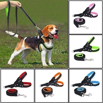 

100Pcs/Lot Fashion Adjustable Nylon Dog Harness And Leash Set Pet Vest Rope Dog Collar Chest Strap Leash Set For Small Dogs