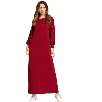 

185739 middle east Muslim women's dresses in Euramerica round neck beaded ethnic dresses abaya musulman Fashion Ramadan Fashion