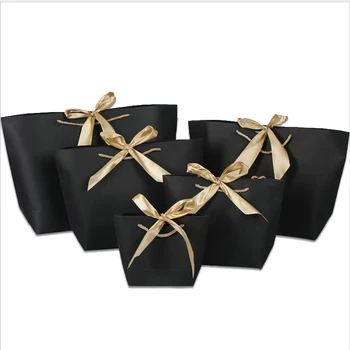 

21x7x17cm Colorful Paper Bag With Handle Cute Bow Ribbon Black Gift Bag For Christmas Party