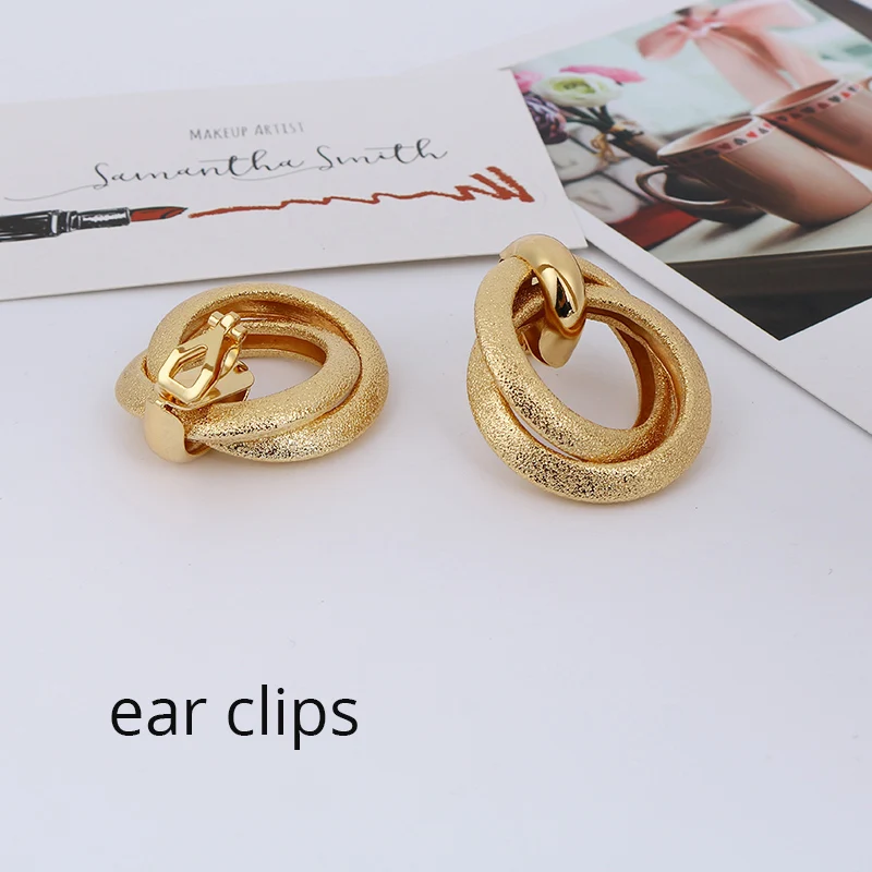 gold clip Прочные металлические золотые серьги-клипсы для женщин без пирсинга, двойные круглые геометрические клипсы в стиле панк, модные ювелирные изделия Brincos - Окраска металла: gold clip