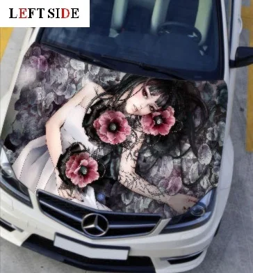 

LEFT SIDE Car Stickers and Decals 120*150 cm Engine Hood Head Pretty Vintage Styling Decal Decor Carbon Vinyl Cover Waterproof