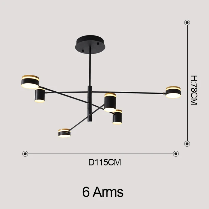 MDWELL регулируемая светодиодная люстра для спальни, гостиной, постмодерн, люстра, освещение, черный блеск, подвеска, современный - Цвет абажура: 6 Arms